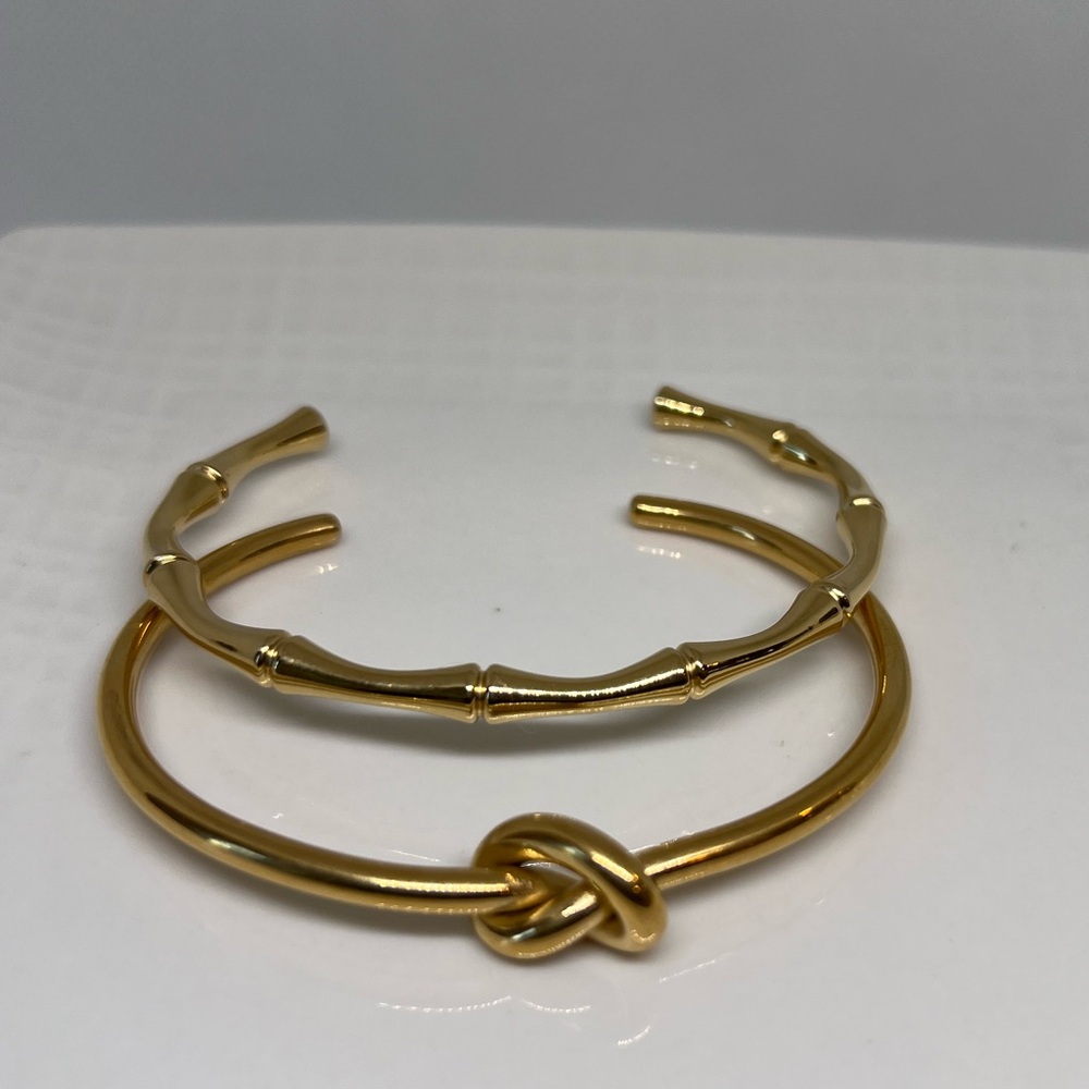 💎New Bundle Of Gold plated Stainless Steel Knot & Bamboo Joint Open Bangle